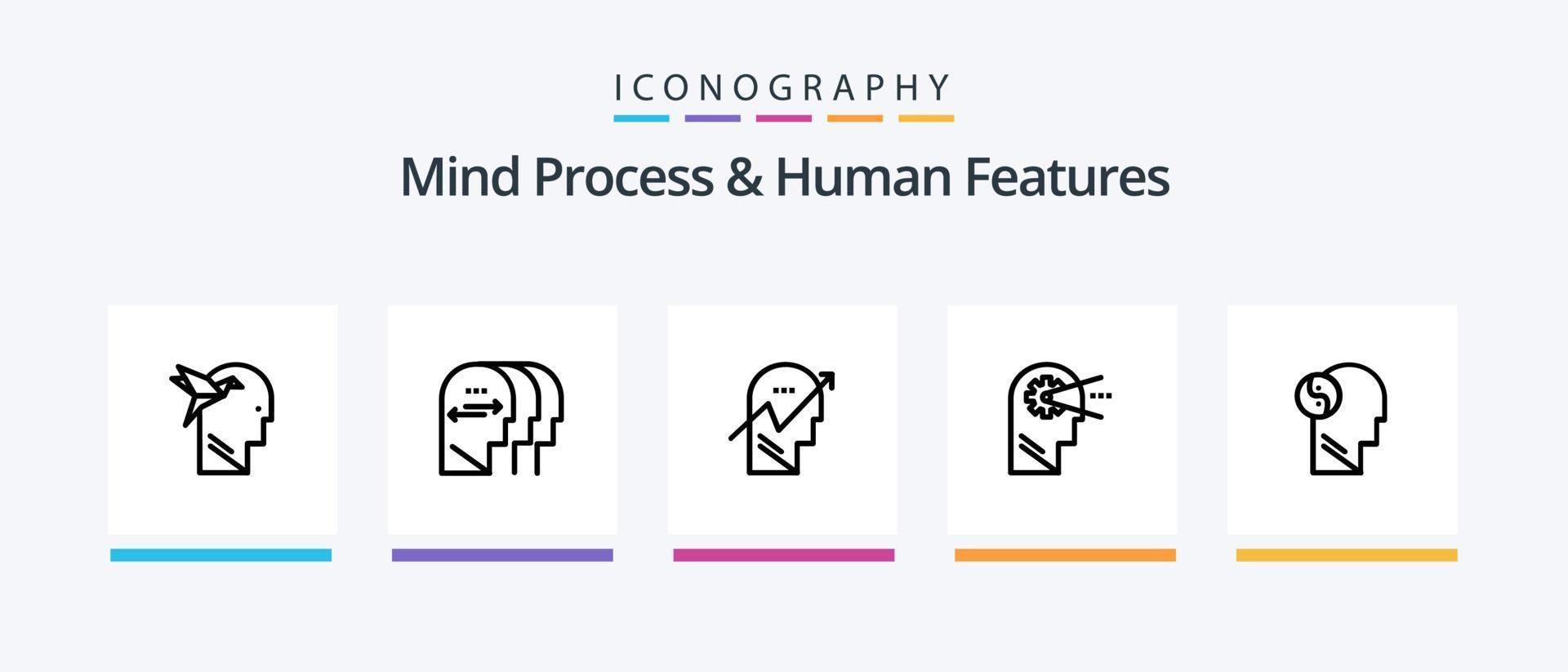 proceso mental y paquete de iconos de la línea 5 de características humanas que incluye la mente. humano. ecológico cabeza. cerebro. diseño de iconos creativos vector