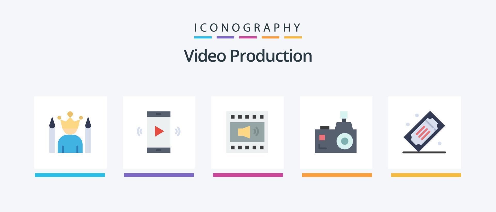 paquete de iconos planos de producción de video 5 que incluye entradas para el cine. entradas de cine. vocero. fotografía. fotografía con destellos diseño de iconos creativos vector