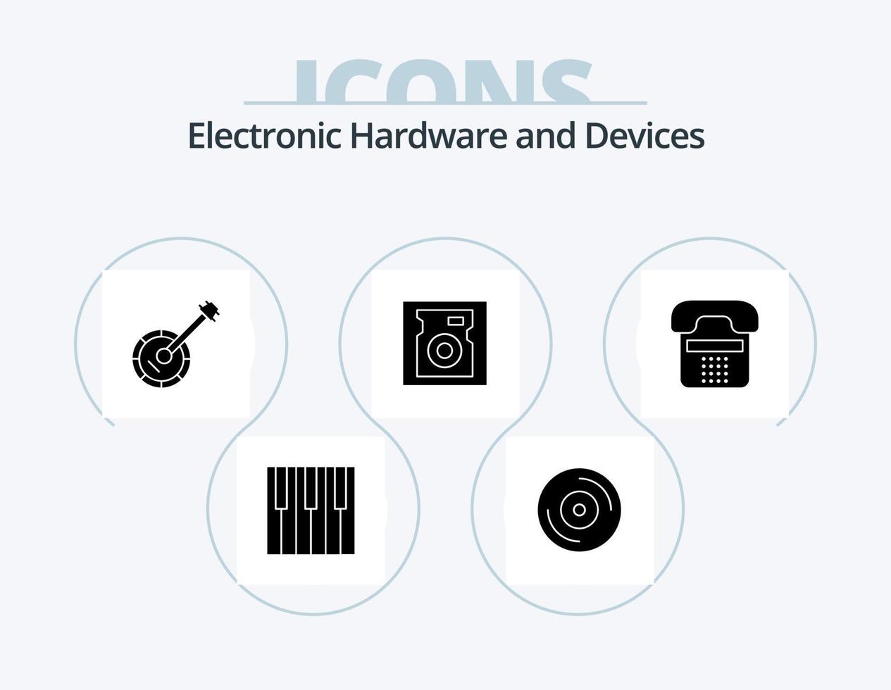 diseño de iconos del paquete de iconos de glifo de dispositivos 5. comunicación. duro. audio. conducir. sonido vector