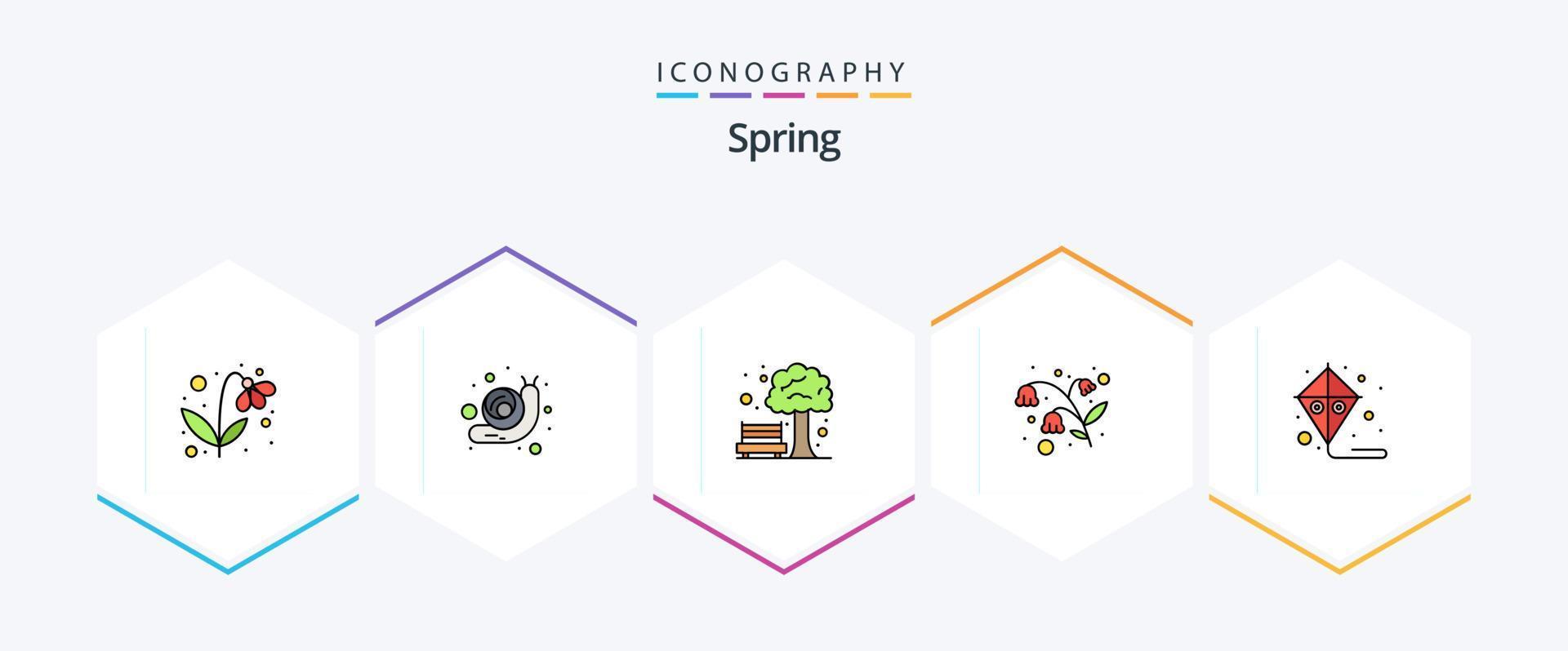 paquete de iconos de línea de llenado de primavera 25 que incluye. cometa. parque. volar. jardín vector