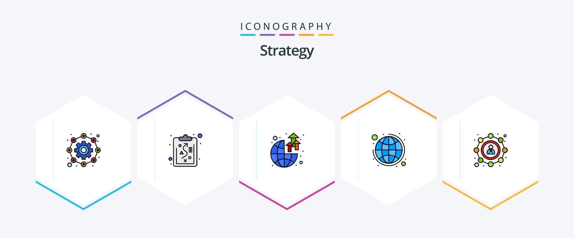 paquete de iconos de estrategia 25 de línea completa que incluye compartir. afiliado. crecimiento. estrategia. negocio global vector