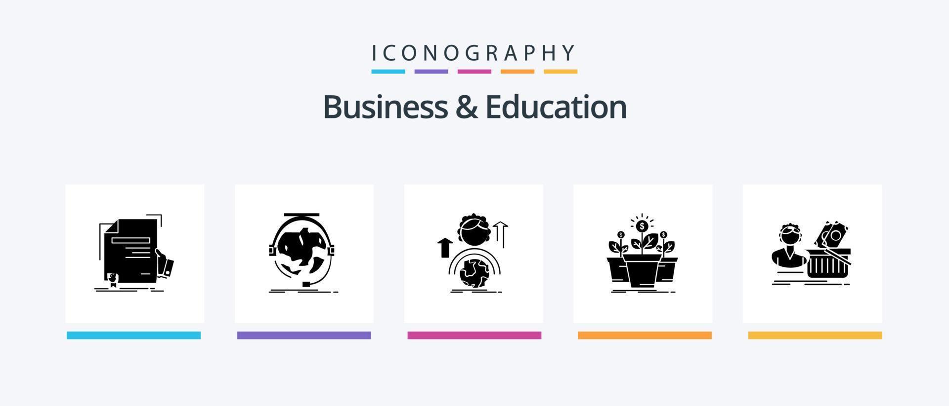 paquete de iconos de glifo 5 de negocios y educación que incluye dinero. y aprendizaje. en línea. femenino. diseño de iconos creativos vector