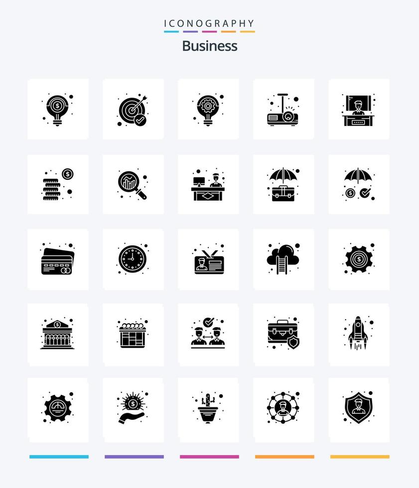 Creative Business 25 Glyph Solid Black icon pack  Such As conference. projector. target. presentation. idea vector