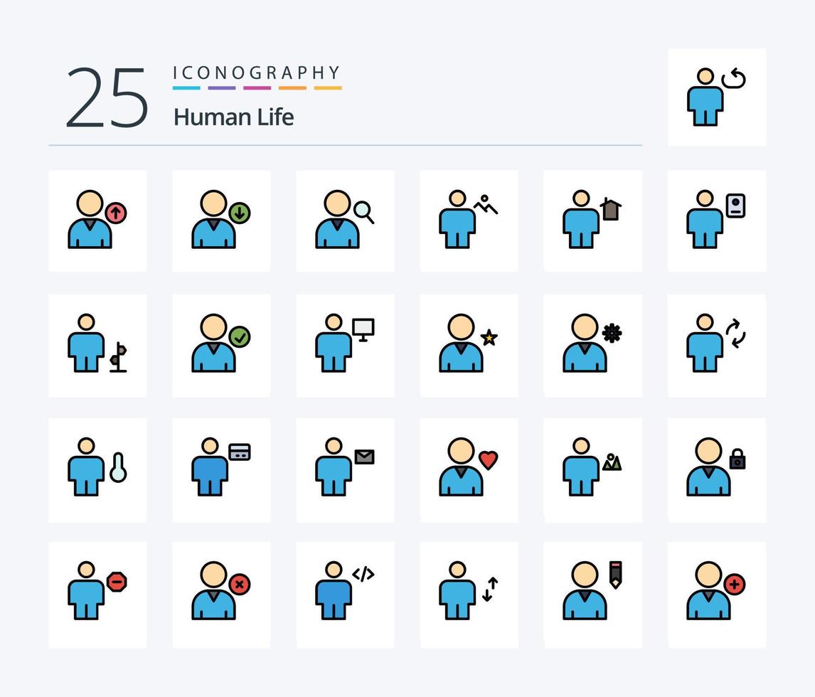 paquete de iconos llenos de 25 líneas humanas que incluye la casa. cuerpo. usuario. avatar. humano vector