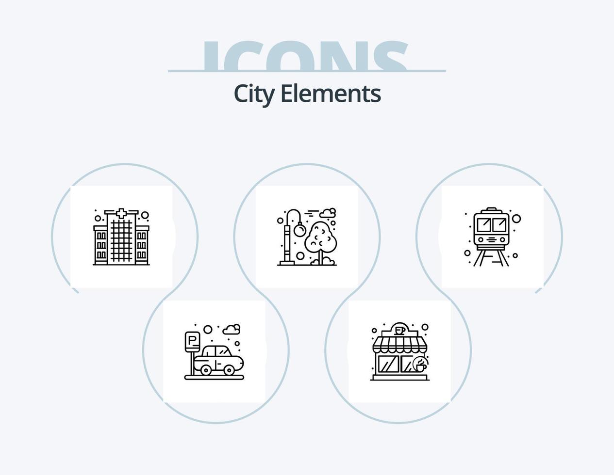 City Elements Line Icon Pack 5 Icon Design. map. city. gate. sitting table. drinking vector