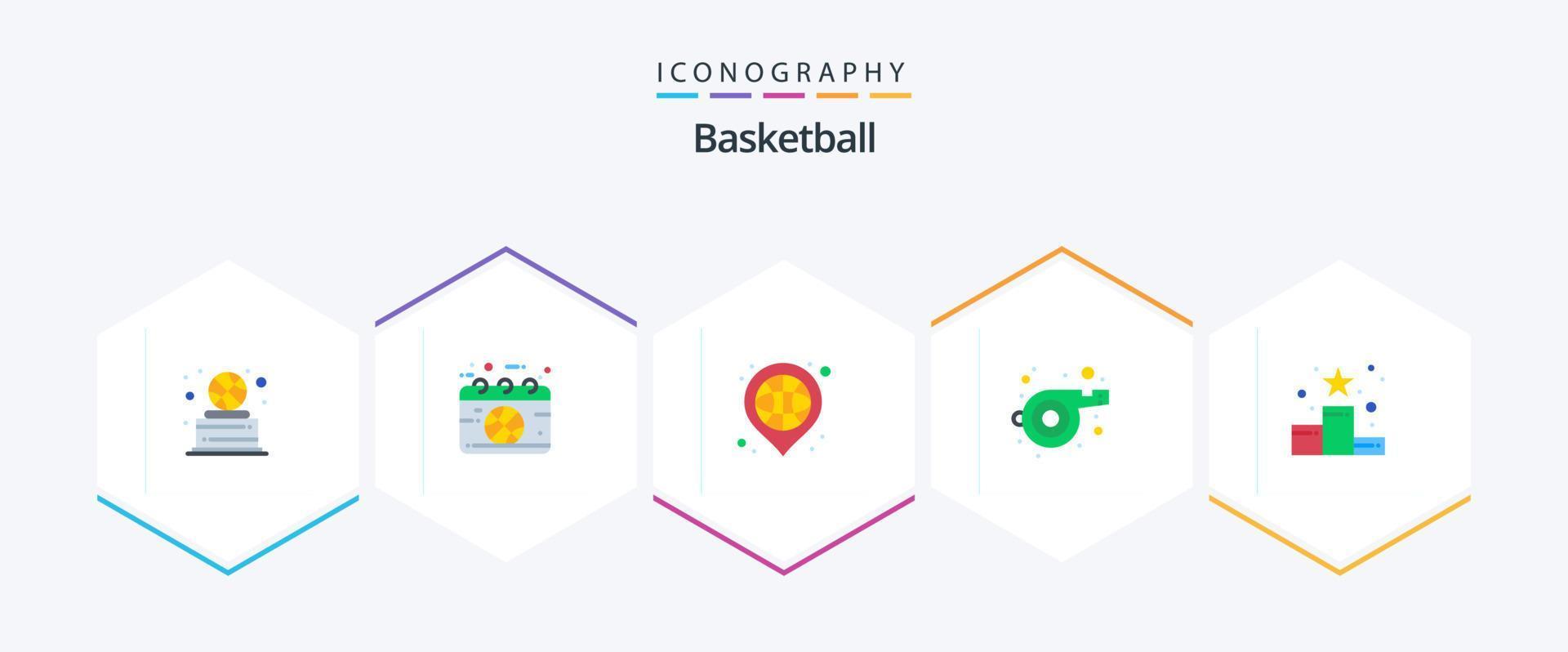 paquete de iconos planos de baloncesto 25 que incluye logros. deporte. deporte. entrenador. lugar vector