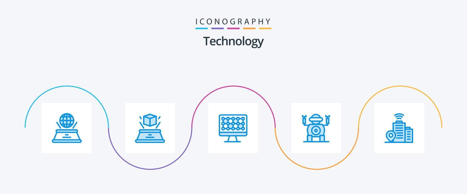 Technology Blue 5 Icon Pack Including location. building. presentation. toy. robot vector