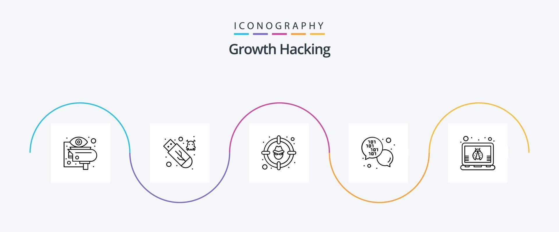 Hacking Line 5 Icon Pack Including message. development. virus. code. protection vector