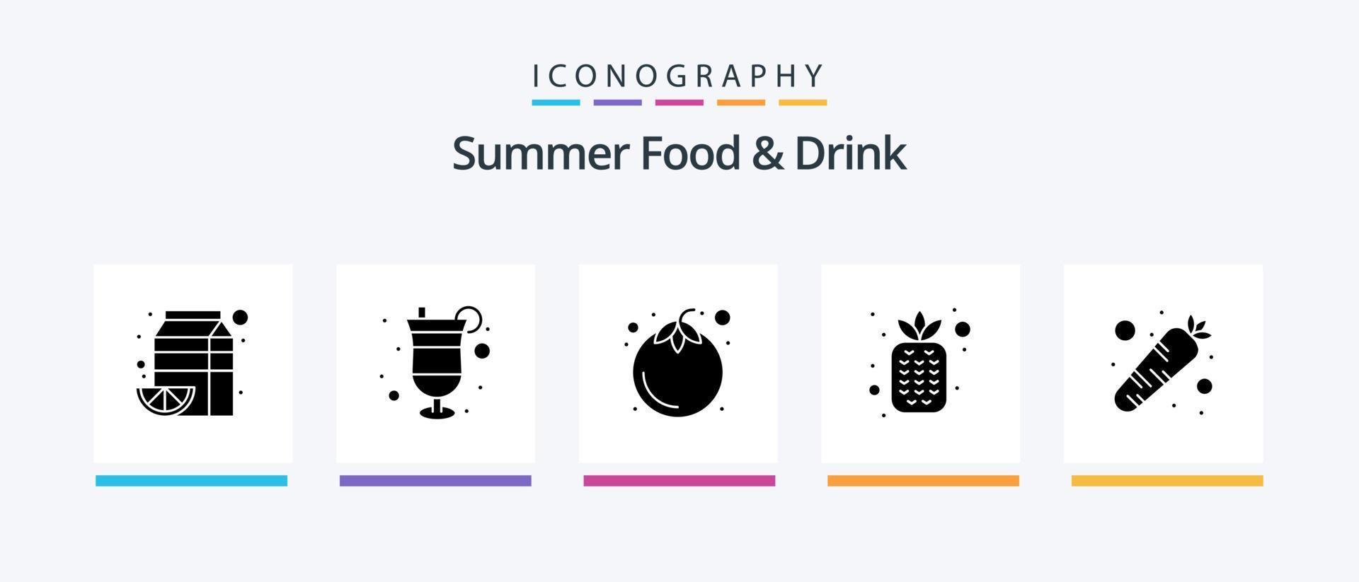 Summer Food and Drink Glyph 5 Icon Pack Including pineapple. fruits. juice. fruit. vegetable. Creative Icons Design vector