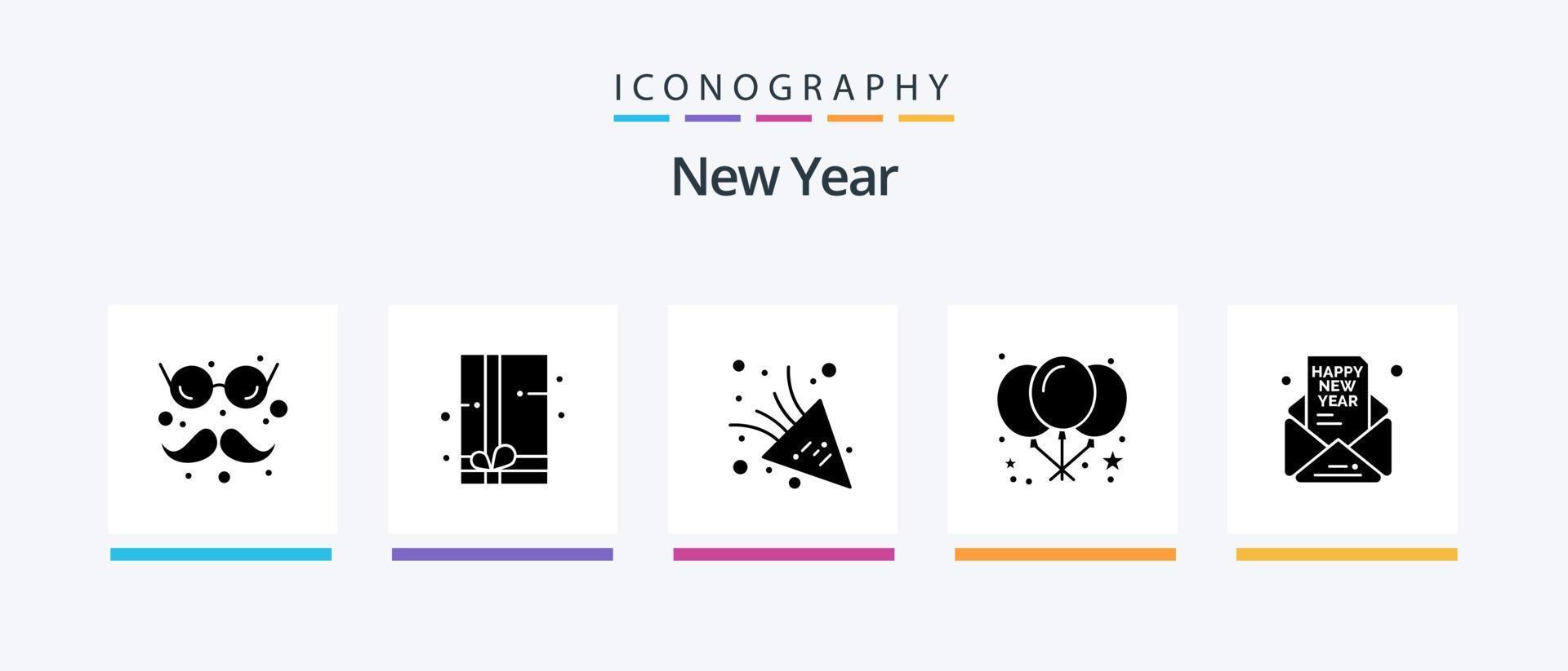 New Year Glyph 5 Icon Pack Including party. mail. firework. invite. party. Creative Icons Design vector