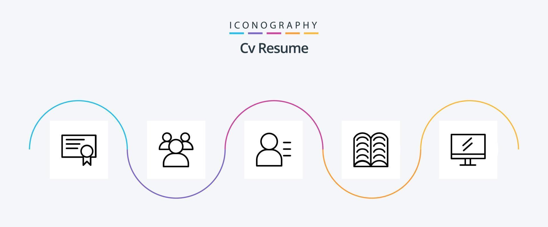 Cv Resume Line 5 Icon Pack Including monitor . learn. education . vector