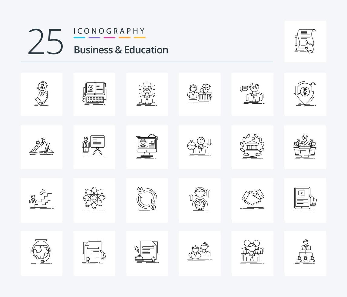 Business And Education 25 Line icon pack including basket. salary. mobile. business man. doctor vector