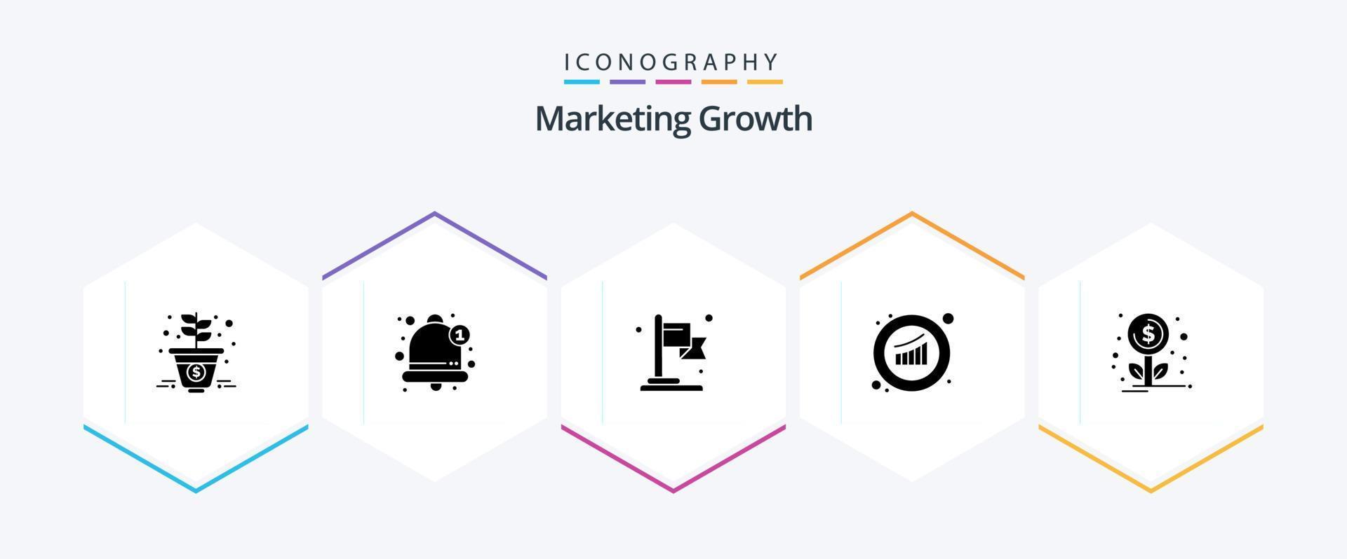 paquete de iconos de 25 glifos de crecimiento de marketing que incluye crecimiento. Estadísticas. logro. ventas. crecimiento vector