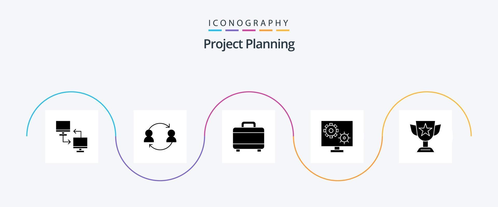 paquete de iconos de glifo 5 de planificación de proyectos que incluye la configuración. preferencia. transferir. engranaje. planificación vector