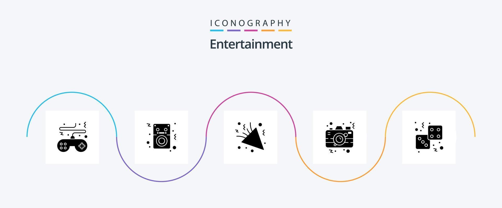 Entertainment Glyph 5 Icon Pack Including picture. photography. p. camera. decoration vector