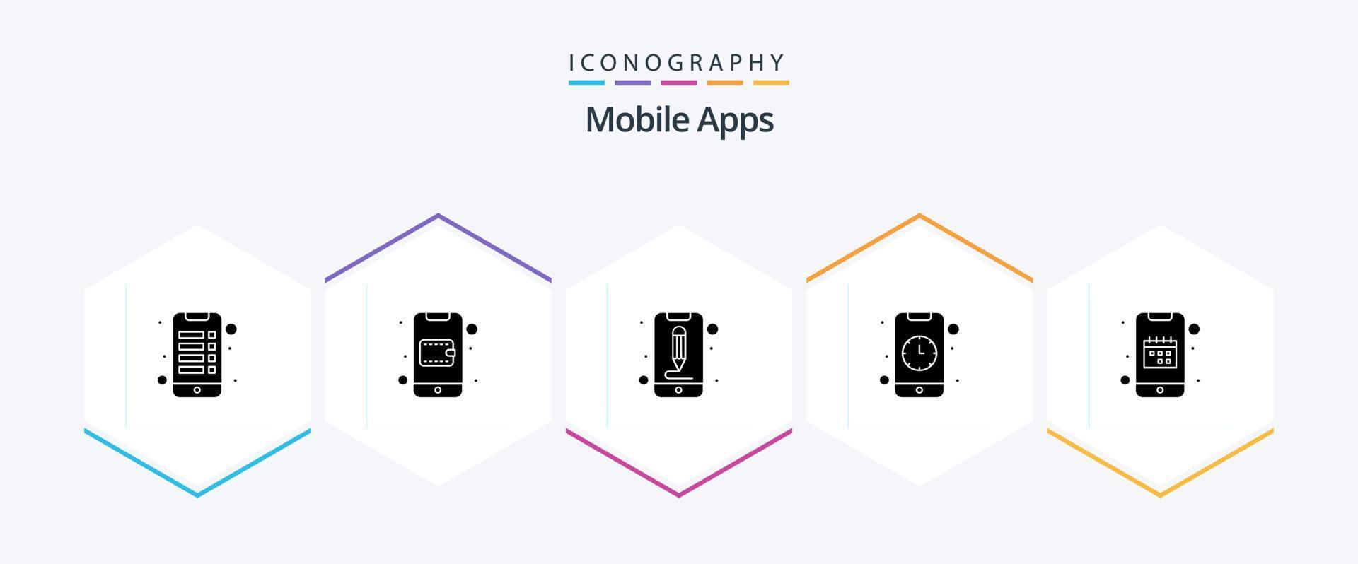 Mobile Apps 25 Glyph icon pack including agenda. interaction. app. app. ux vector