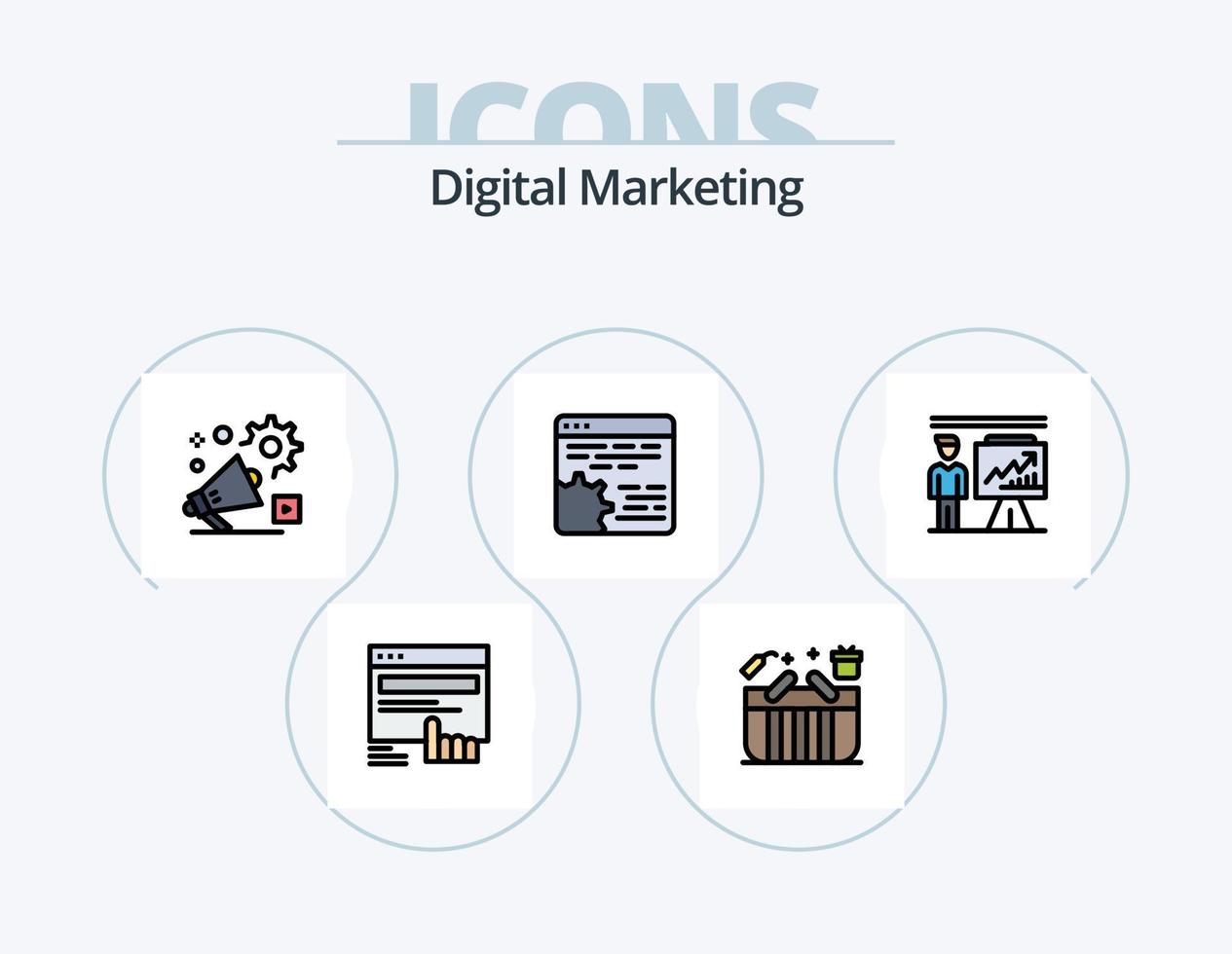 Digital Marketing Line Filled Icon Pack 5 Icon Design. badge. achievement. startup. vision. money vector