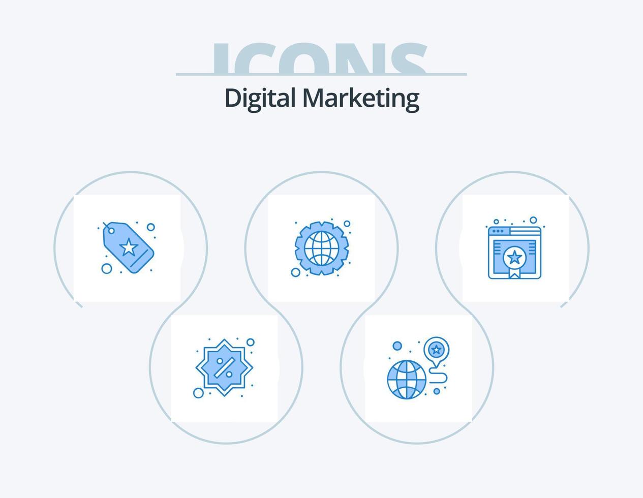 Digital Marketing Blue Icon Pack 5 Icon Design. rank. favorite. settings. data management vector