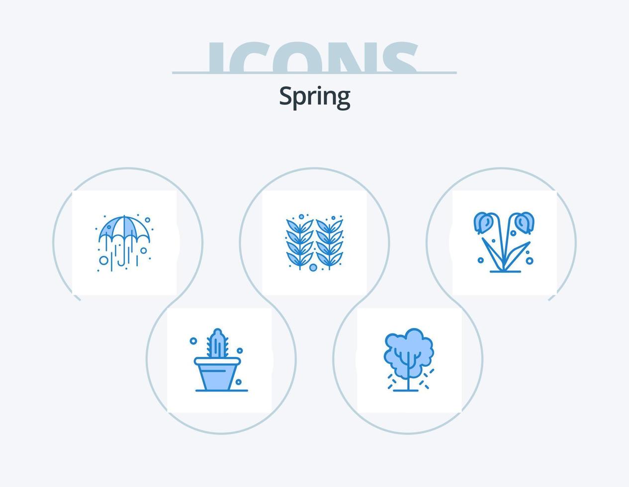 Spring Blue Icon Pack 5 Icon Design. floral. wheat. spring. farming. agriculture vector