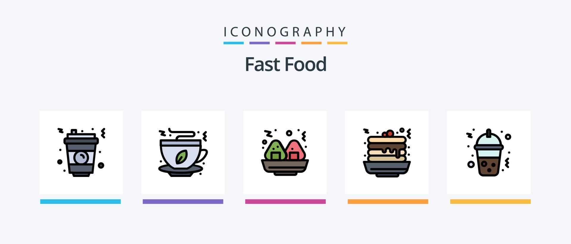 la línea de comida rápida llenó el paquete de 5 íconos que incluye. alimento. Comida rápida. dulce. alimento. diseño de iconos creativos vector