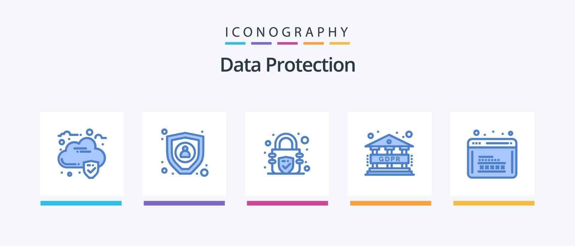 paquete de iconos azul de protección de datos 5 que incluye . web. seguridad. programación. codificación. diseño de iconos creativos vector