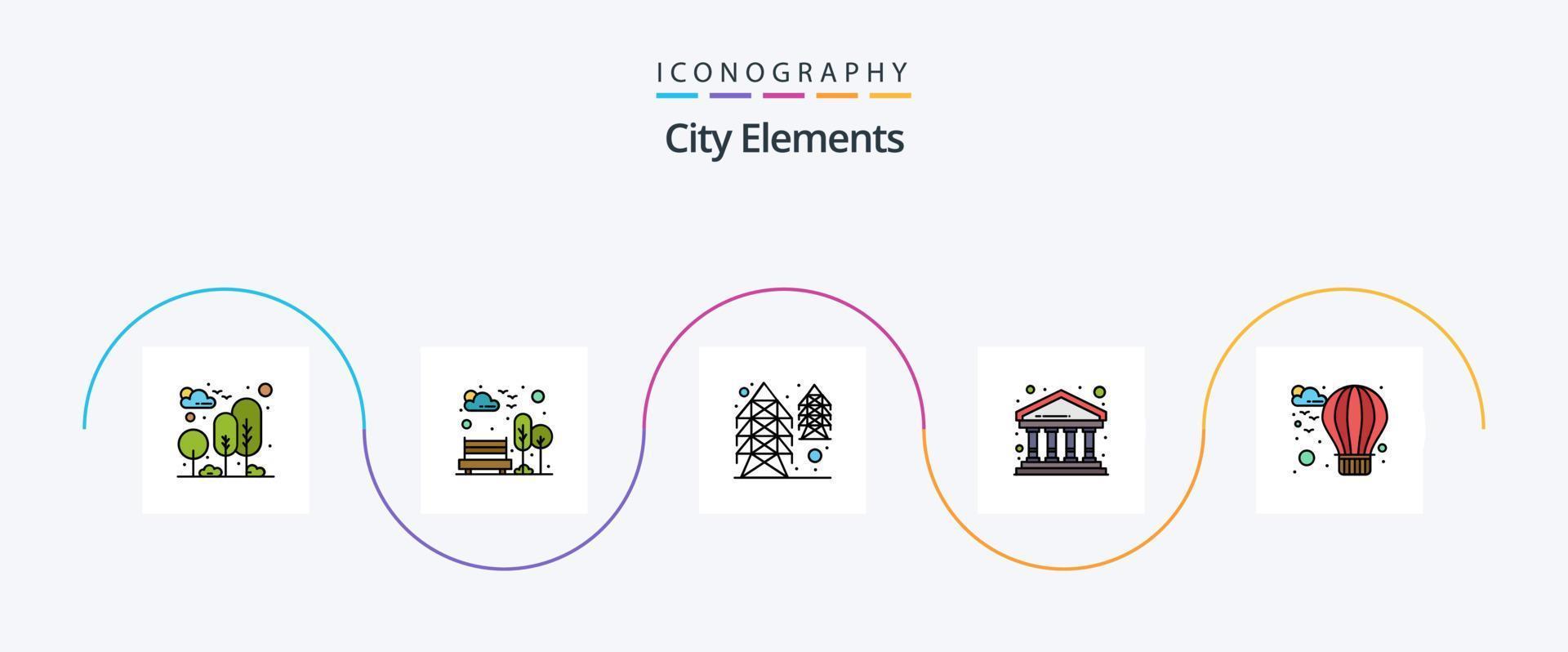 paquete de iconos de 5 planos llenos de línea de elementos de la ciudad que incluye aire. finanzas. árbol. ciudad. suministrar vector