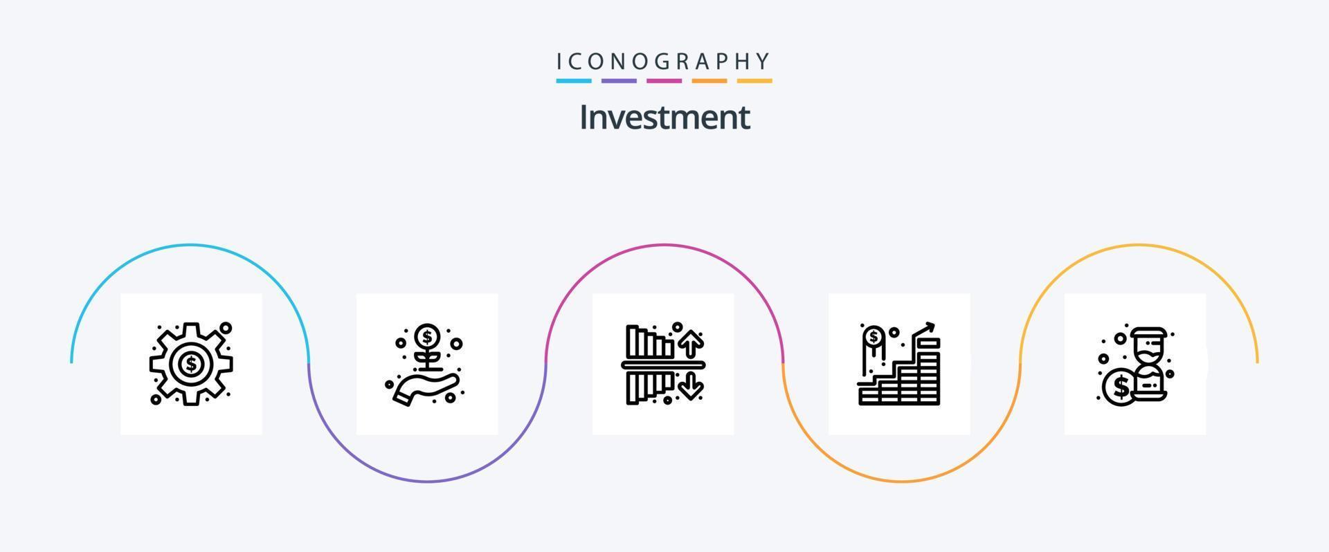 Investment Line 5 Icon Pack Including time. investment. income. successful investment. investment vector