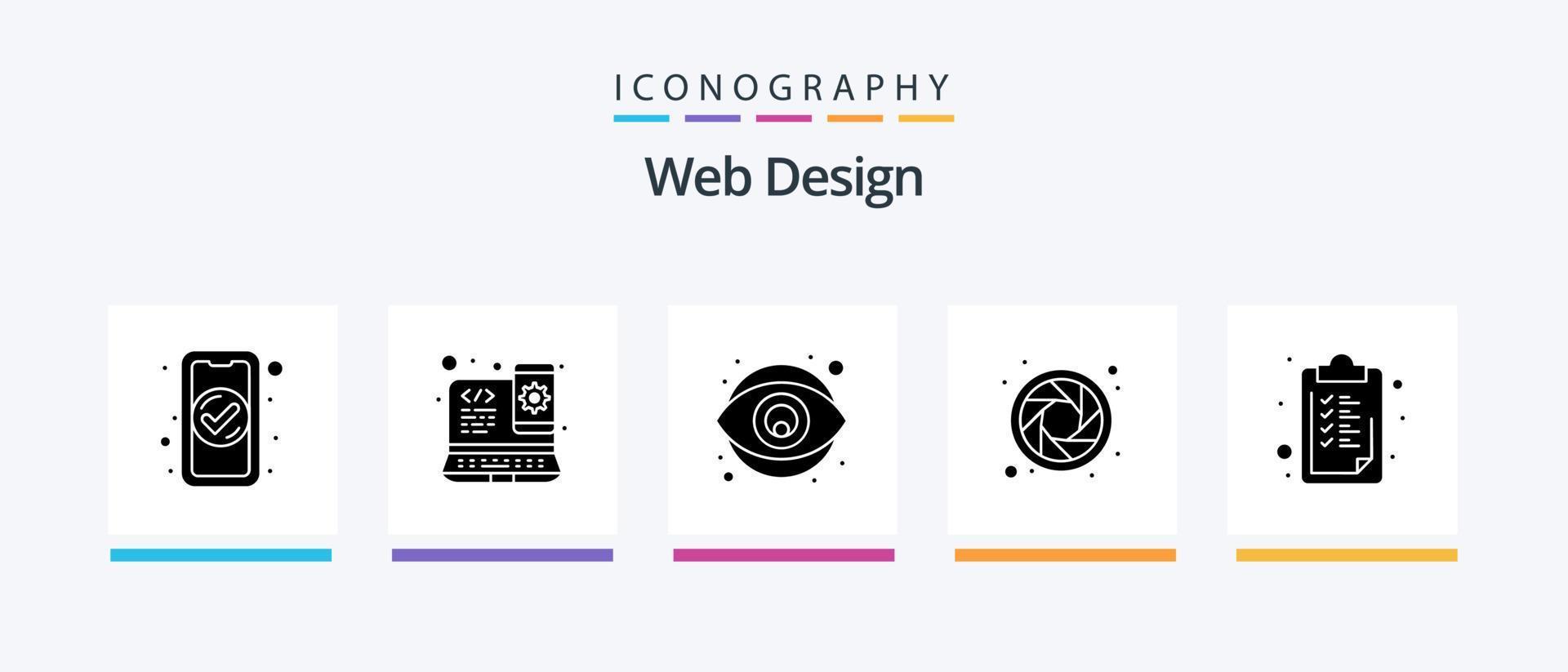 Web Design Glyph 5 Icon Pack Including list. wheel. web design. color wheel. eye. Creative Icons Design vector