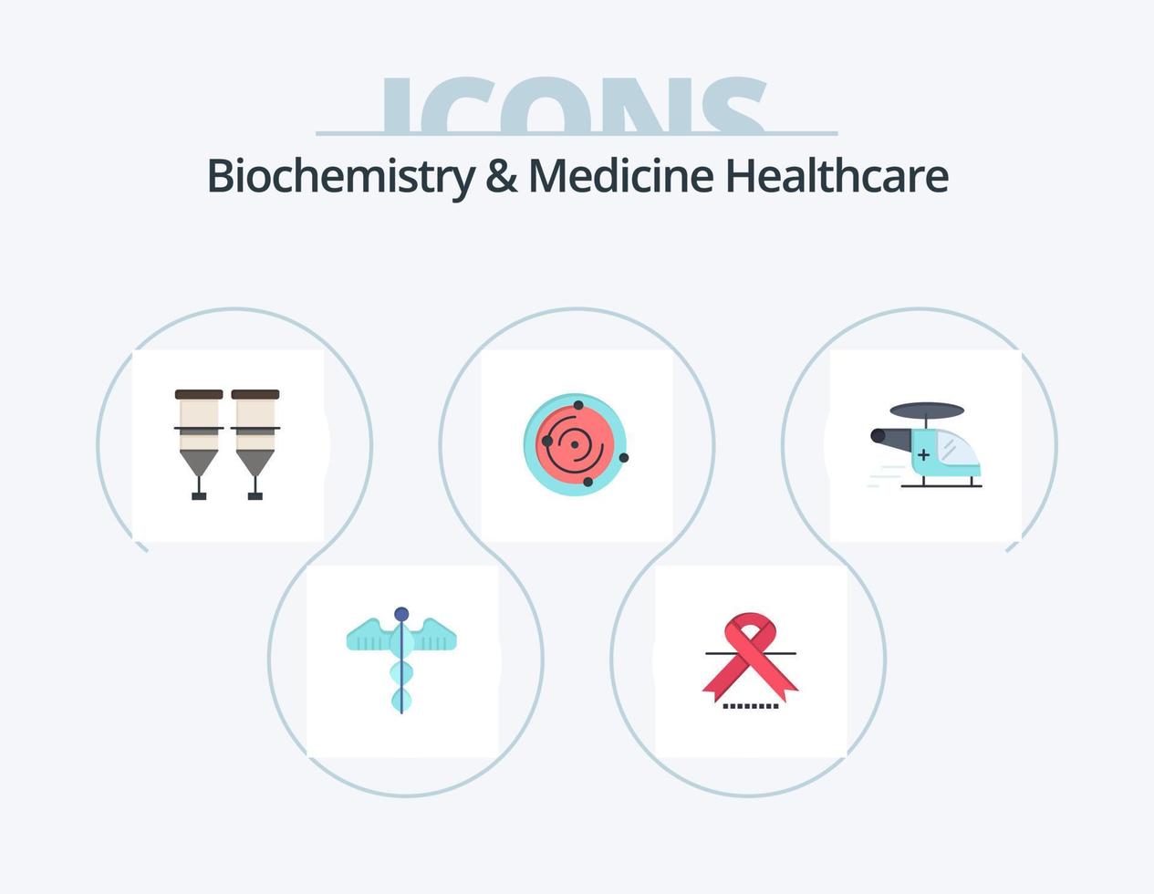 bioquímica y medicina cuidado de la salud paquete de iconos planos 5 diseño de iconos. salud. universo médico. espaciar jeringuilla vector