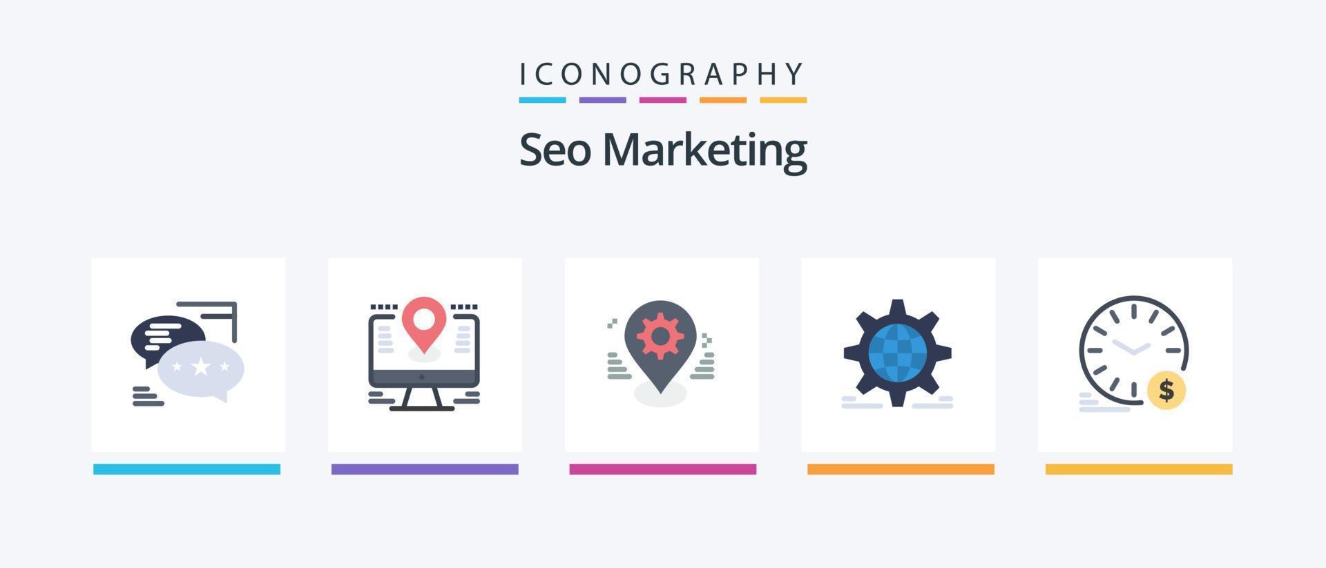 Seo Marketing Flat 5 Icon Pack Including world. setting. lcd. setting. map. Creative Icons Design vector