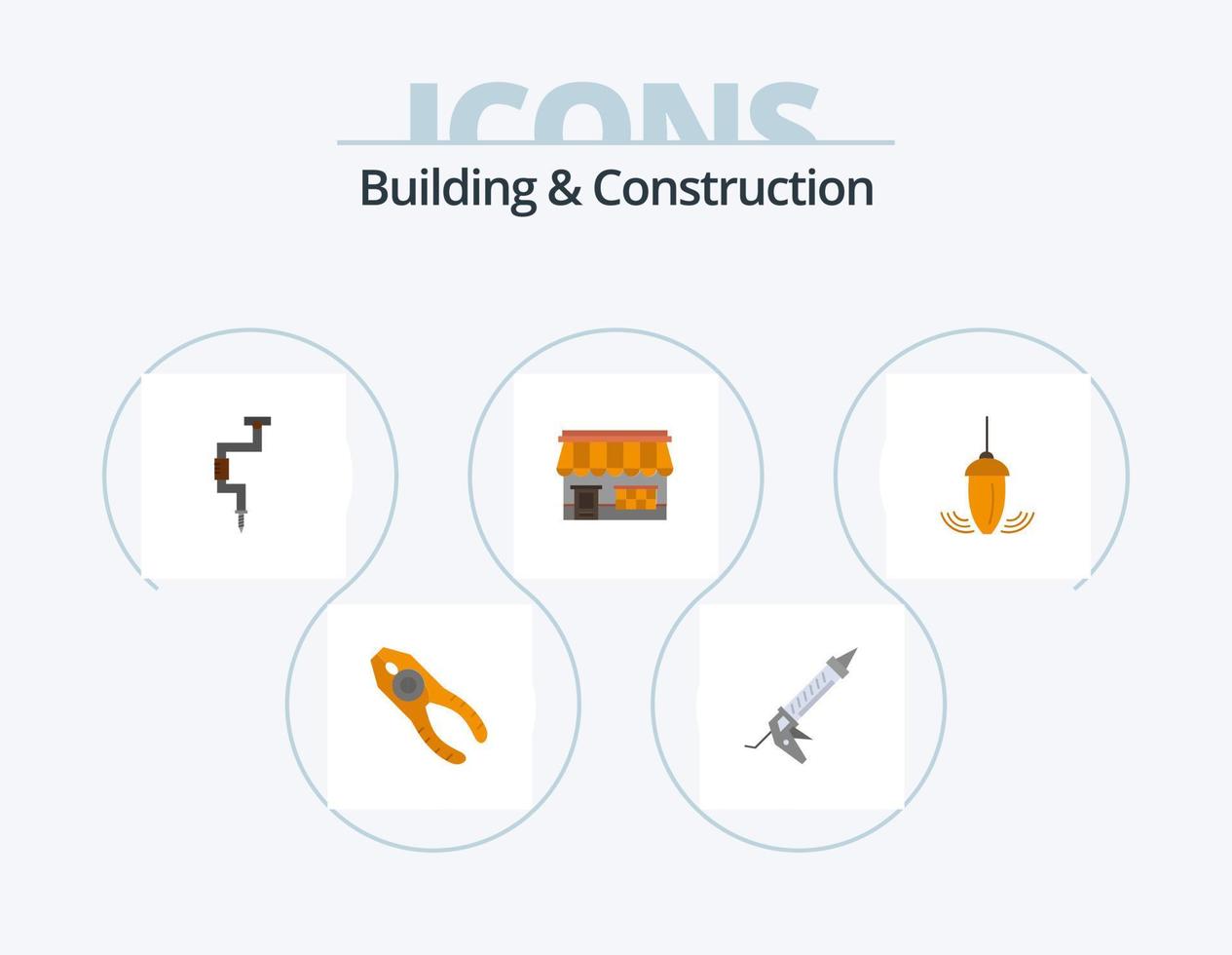 paquete de iconos planos de construcción y construcción 5 diseño de iconos. mercado. comercio. construcción. Bueno. herramienta vector