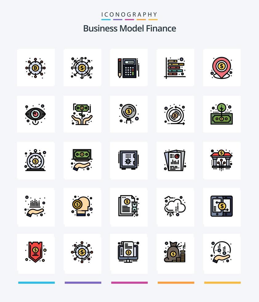 paquete de iconos rellenos de 25 líneas de finanzas creativas, como préstamo. bancario. financiero. informe. cifras vector