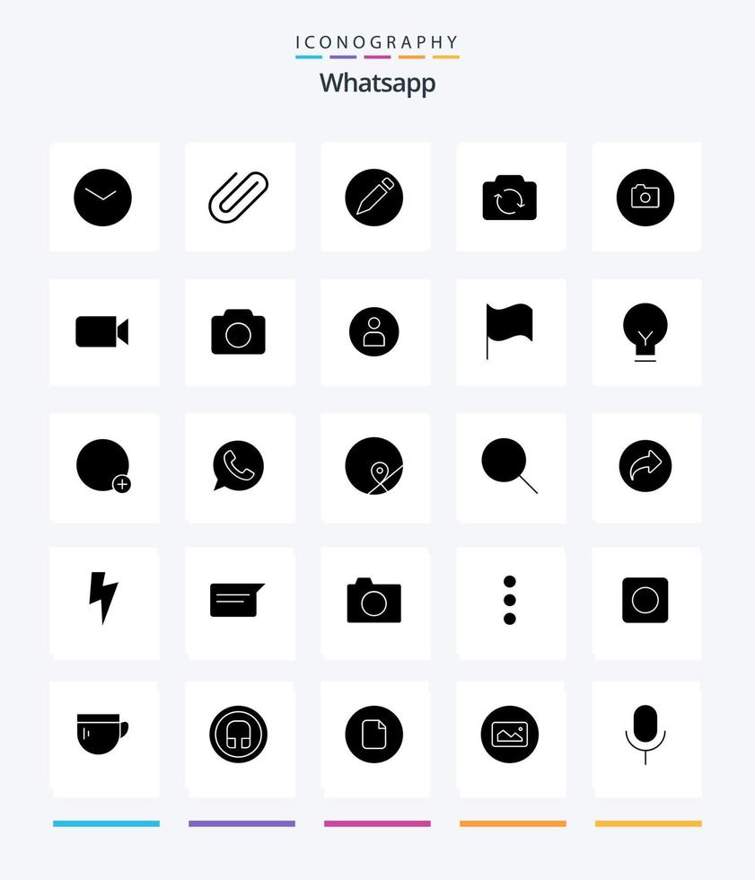 Creative Whatsapp 25 Glyph Solid Black icon pack  Such As basic. camera. basic. ui. refresh vector