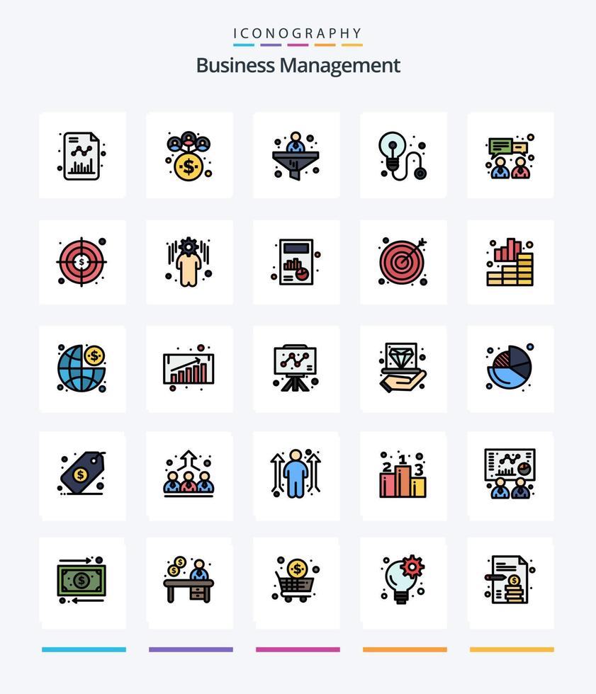 paquete de iconos rellenos de 25 líneas de gestión empresarial creativa, como negocios. charlar. conversión. negocio. idea vector