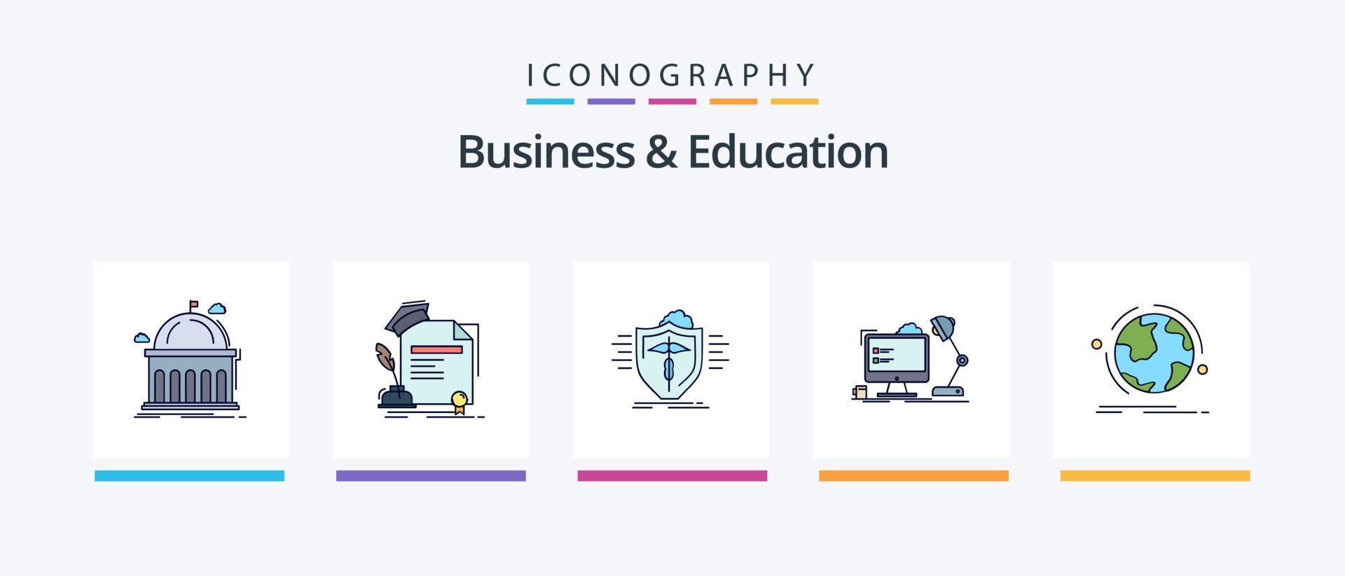 la línea de negocios y educación llenó un paquete de 5 íconos que incluye clases. cámping. manos. creativo. diseño de iconos creativos vector