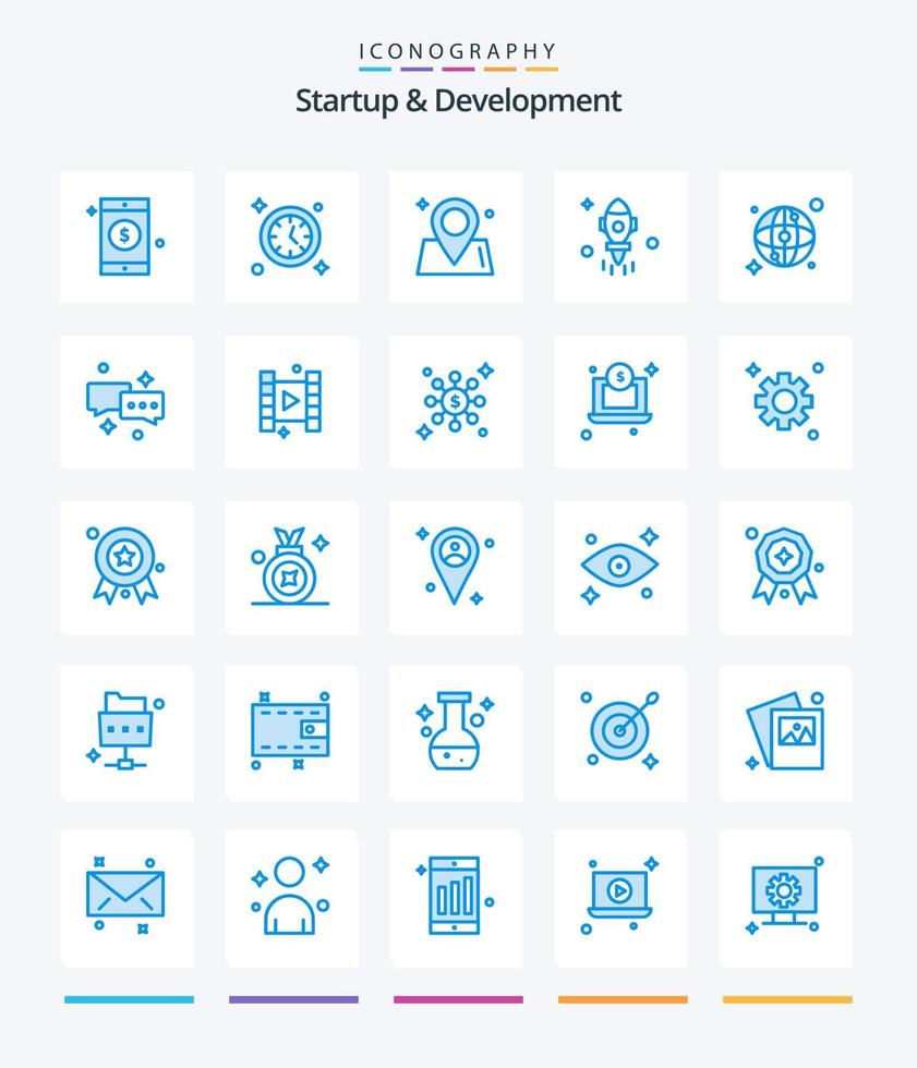 Creative Startup And Develepment 25 Blue icon pack  Such As chat. map. way. world. space vector