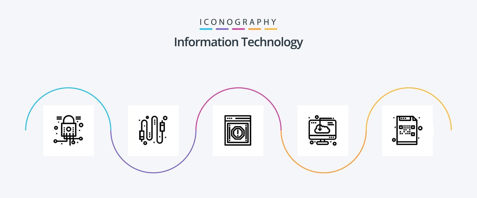 paquete de iconos de la línea 5 de tecnología de la información, incluida la instalación. computadora. eléctrico. nube. notificación vector