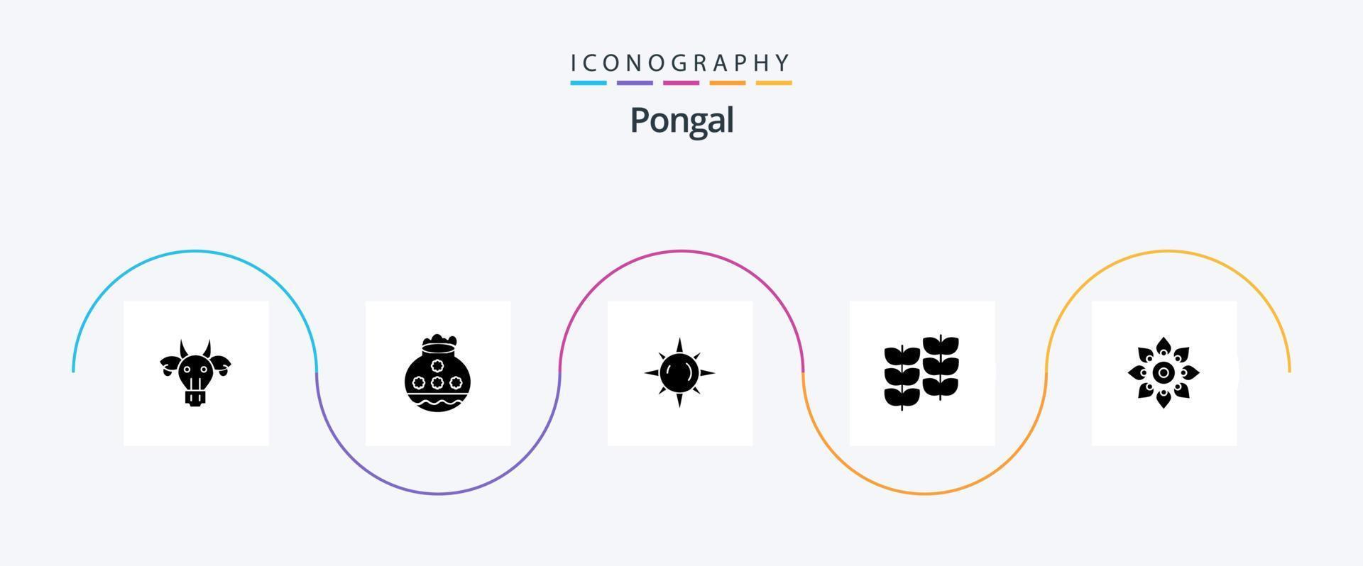 Pongal Glyph 5 Icon Pack Including pongal. day. sand. sun. pongal vector