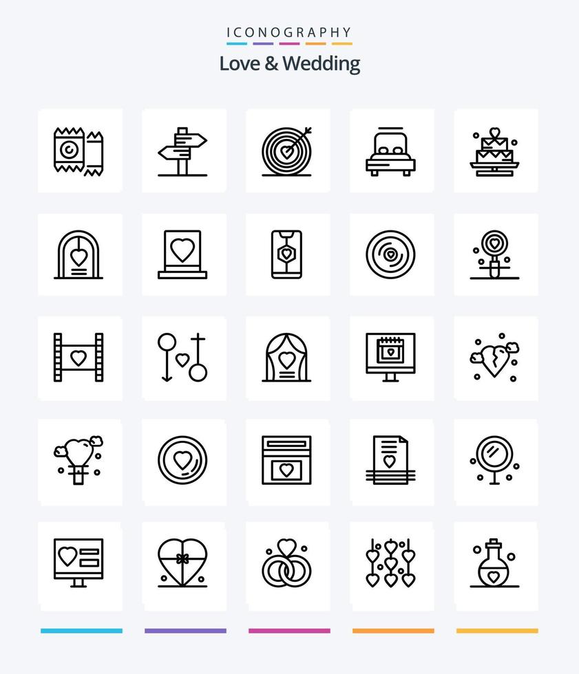 Creative Love And Wedding 25 OutLine icon pack  Such As love. bed. wedding. . target vector