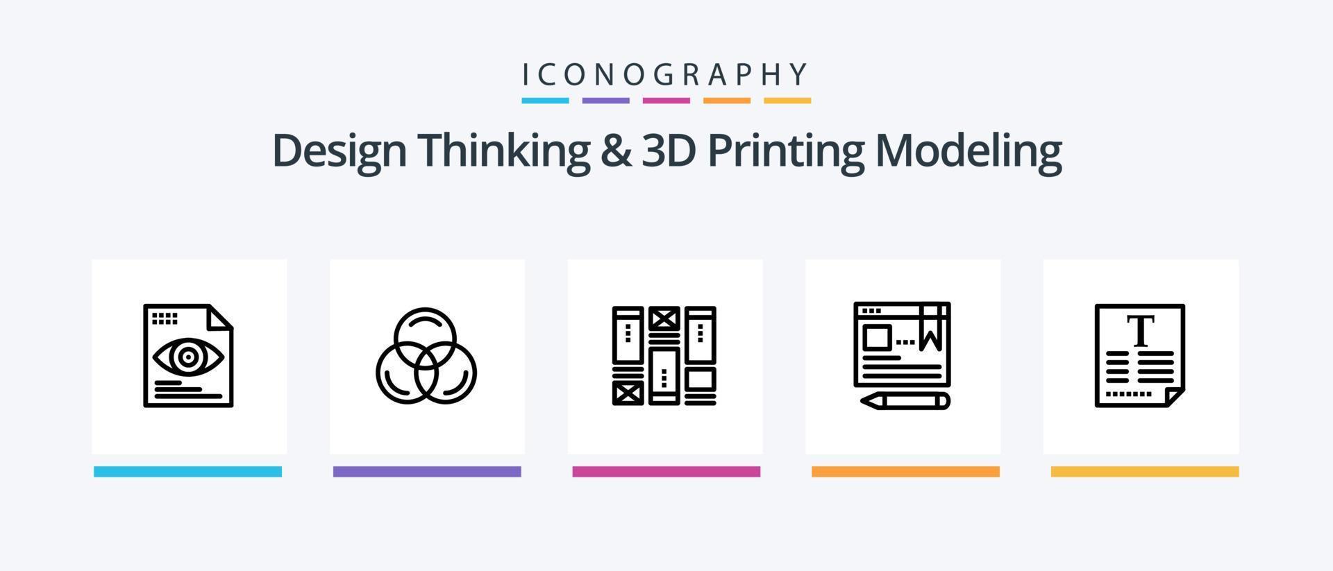 Design Thinking And D Printing Modeling Line 5 Icon Pack Including browser. wireframing. vector. mouse. Creative Icons Design vector
