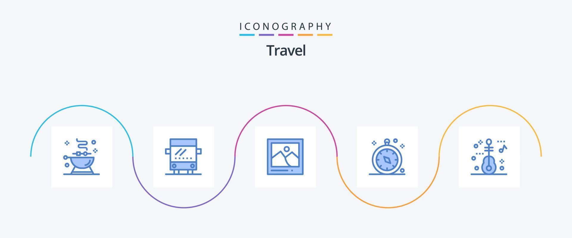 paquete de iconos de viaje azul 5 que incluye viajes. guitarra. punto de referencia. viajar. GPS vector