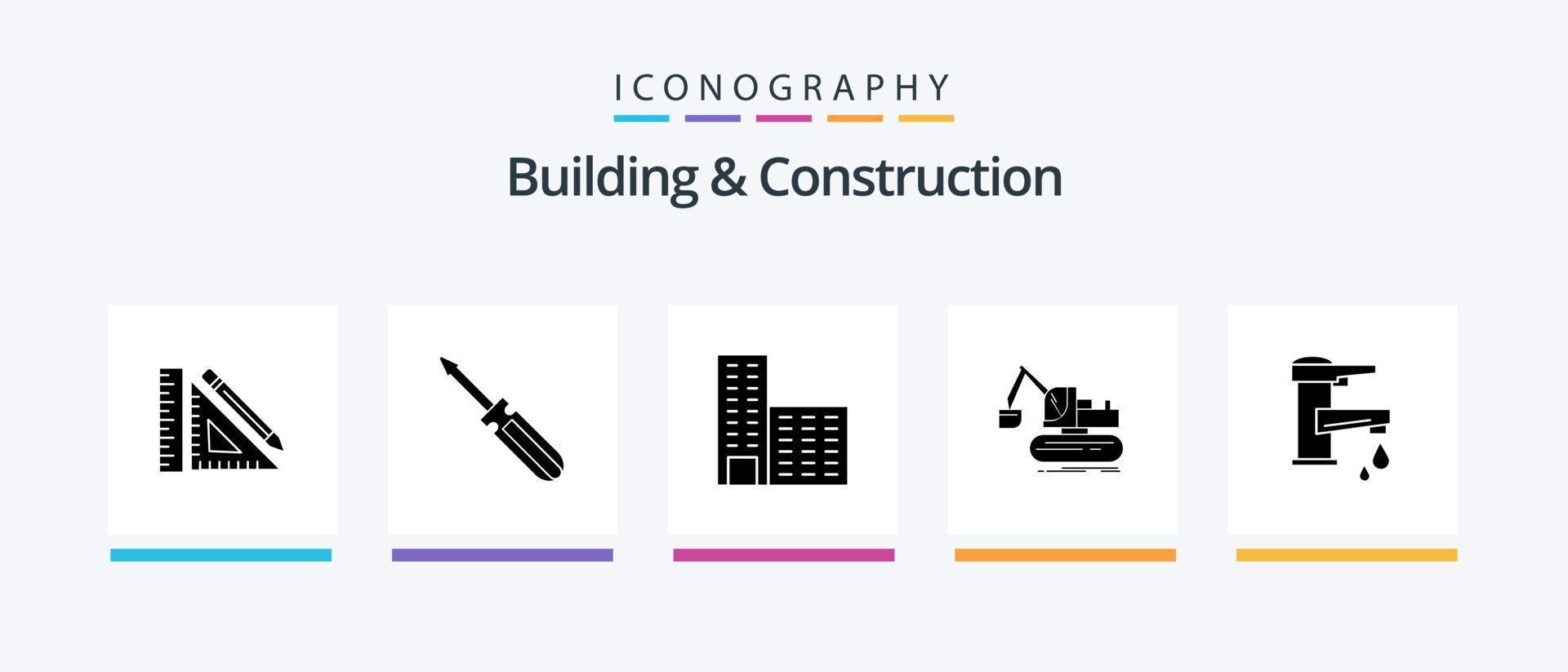 Building And Construction Glyph 5 Icon Pack Including truck. construction. tool. crane. building. Creative Icons Design vector