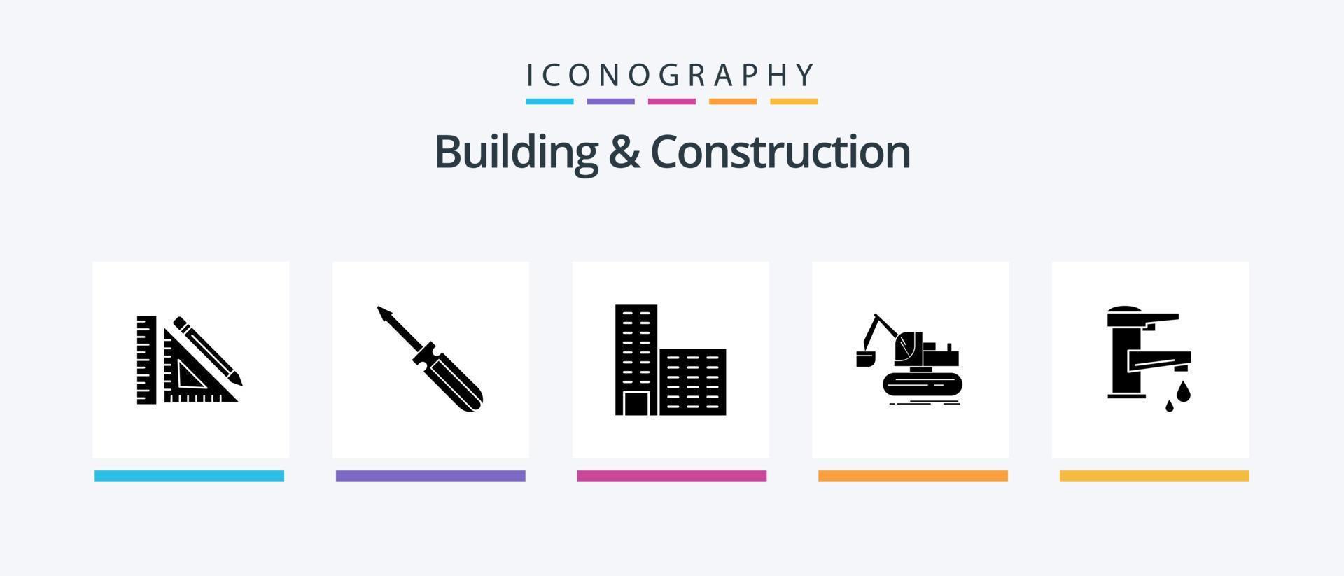 paquete de iconos de glifo 5 de construcción y construcción que incluye camión. construcción. herramienta. grua. edificio. diseño de iconos creativos vector