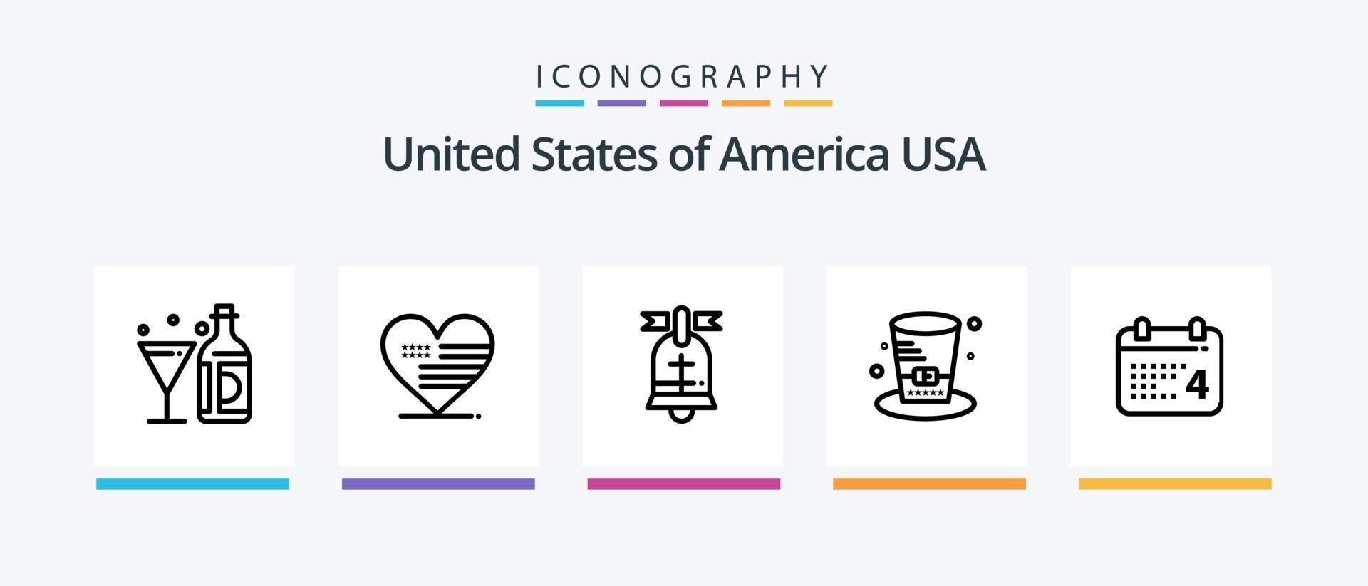 paquete de iconos de la línea 5 de EE. UU., incluido americano. vaso. americano. botella. vino. diseño de iconos creativos vector