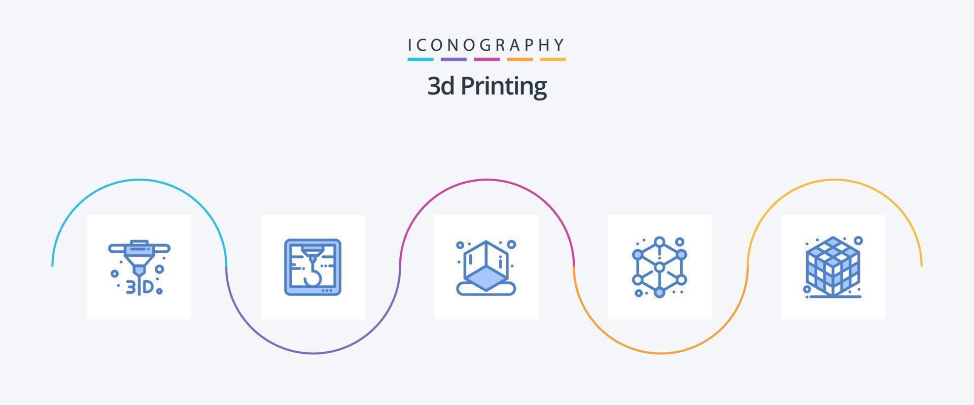 3d Printing Blue 5 Icon Pack Including gadget. 3d. printing. shape. cube vector