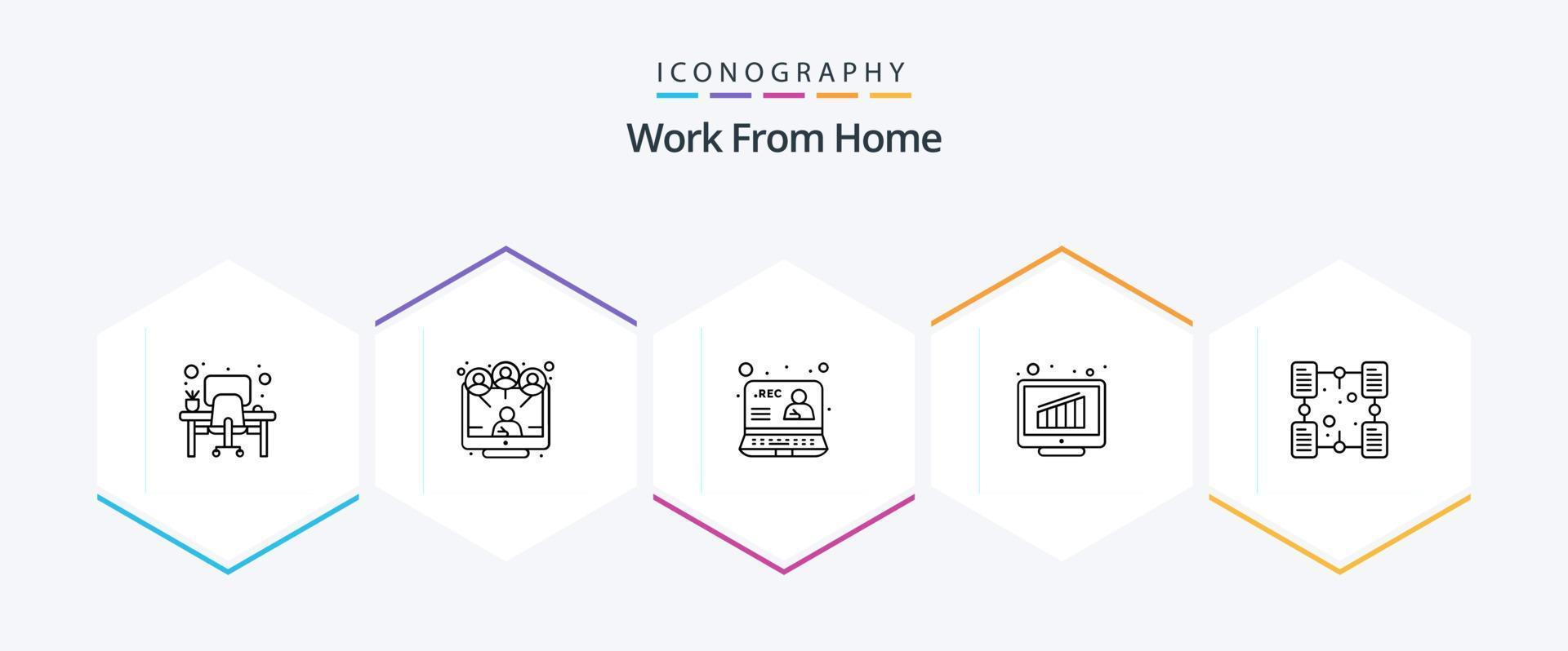 Work From Home 25 Line icon pack including document. report. recording. online. web vector