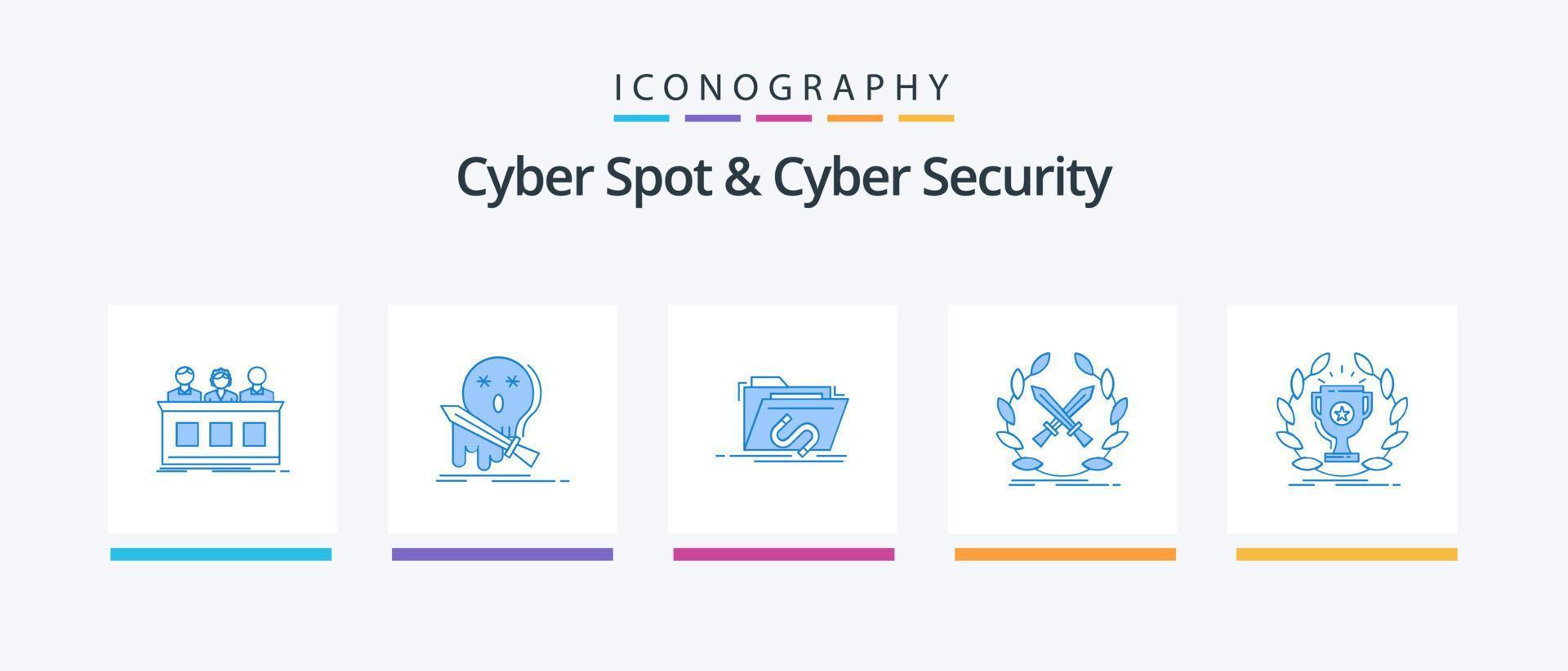 Cyber Spot And Cyber Security Blue 5 Icon Pack Including game. battle. kill. software. file. Creative Icons Design vector