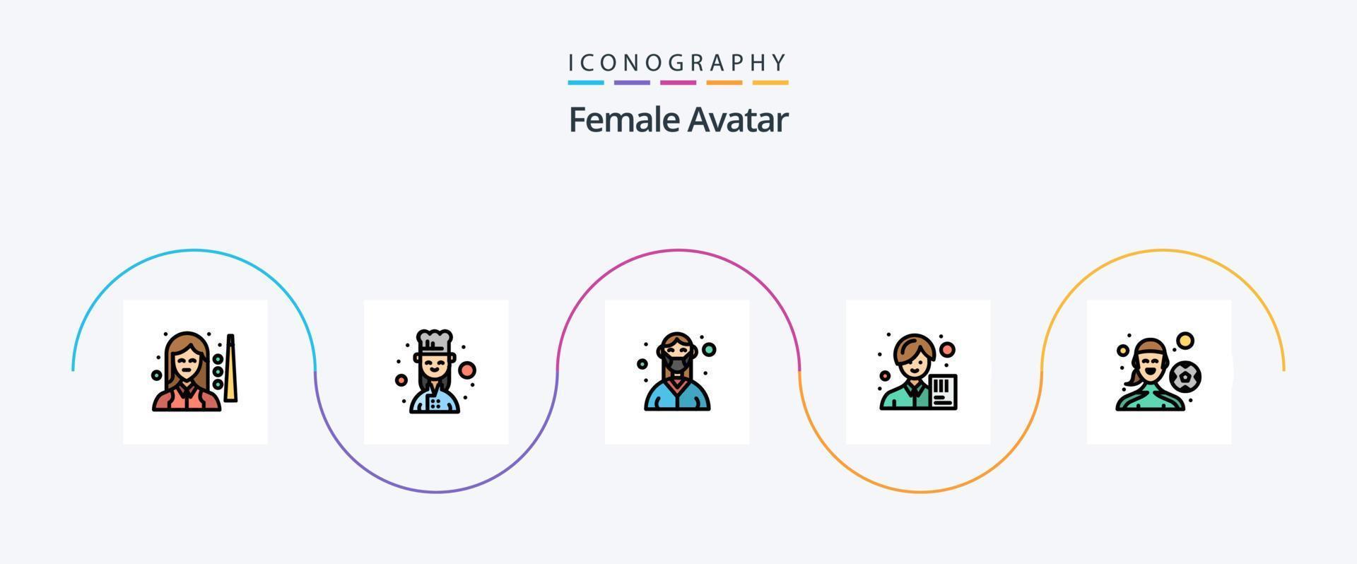 Female Avatar Line Filled Flat 5 Icon Pack Including avatar. analyst. female cook. accountant. medical vector