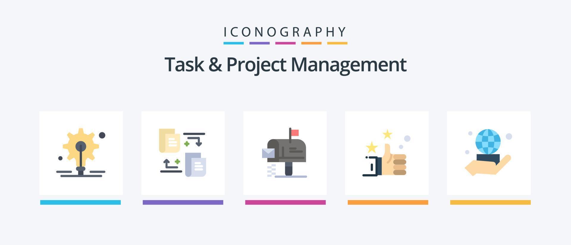 Task And Project Management Flat 5 Icon Pack Including . business. mailbox. world. like. Creative Icons Design vector