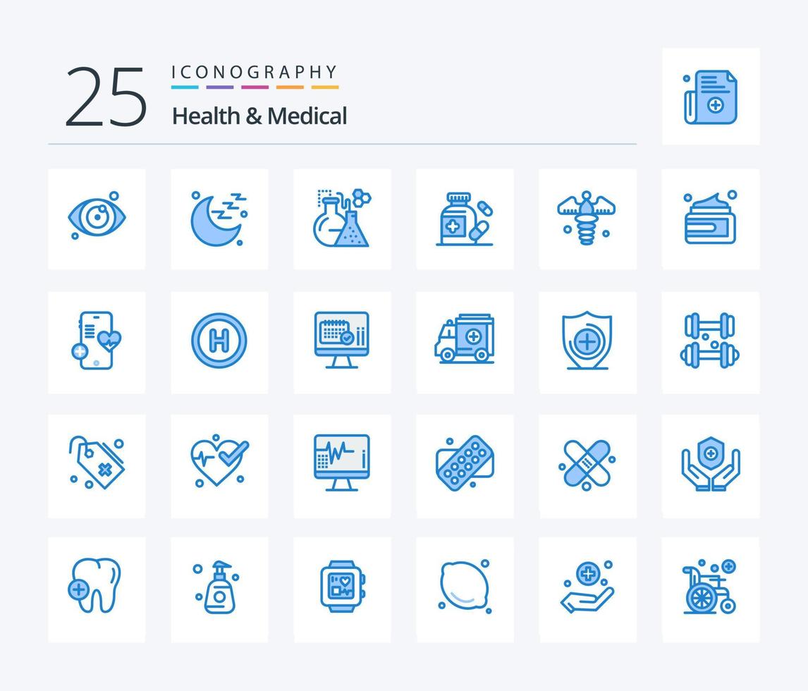 Health And Medical 25 Blue Color icon pack including beauty. medical sign. test. medical. medicine vector